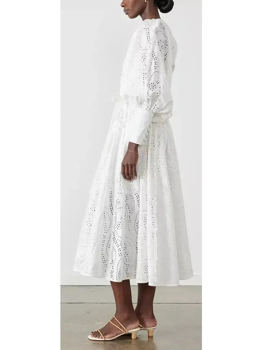 Women’s Cotton Broderie White Midi Dress