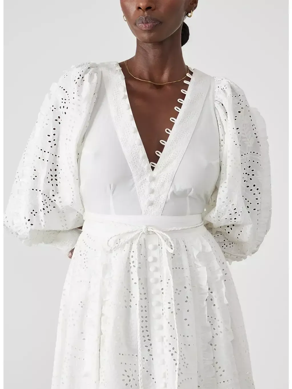 Women’s Cotton Broderie White Midi Dress