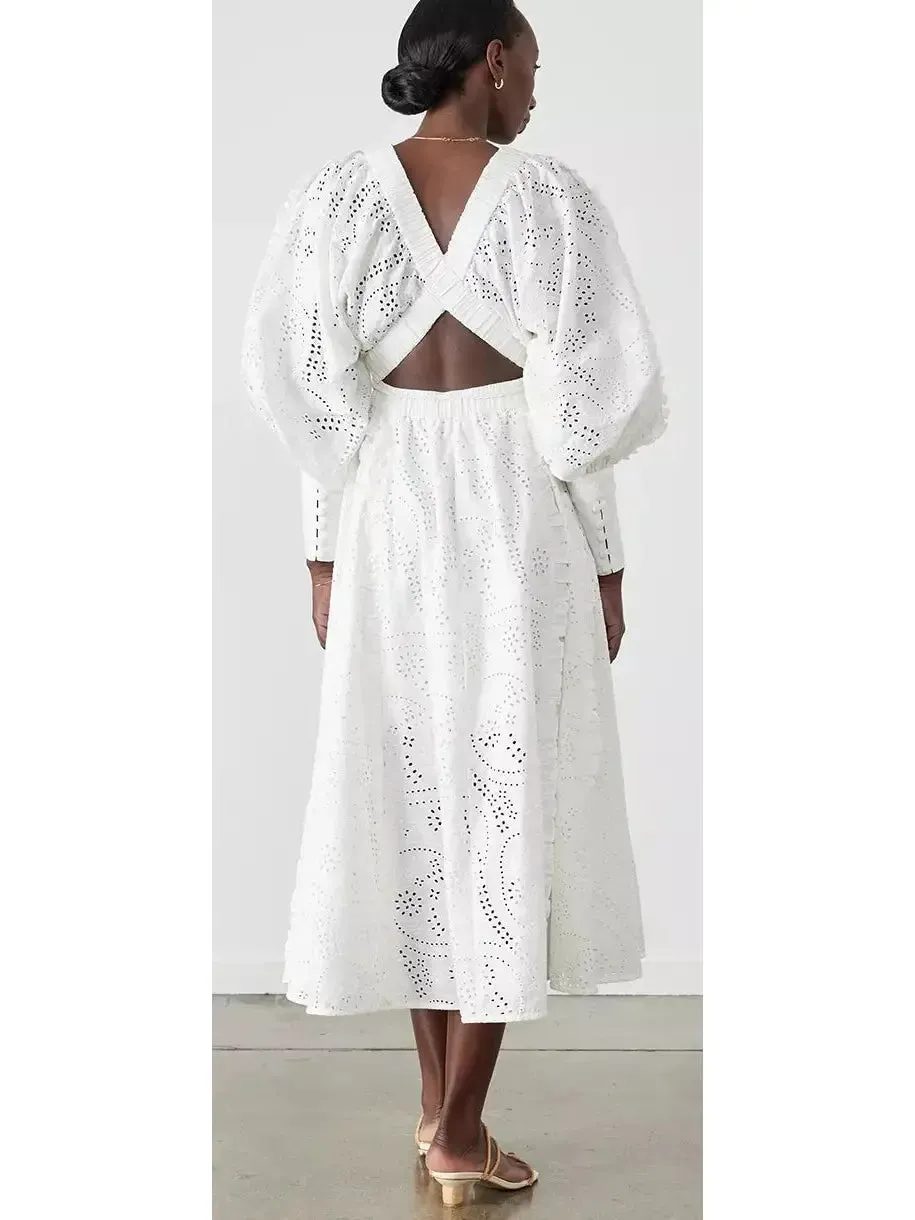 Women’s Cotton Broderie White Midi Dress