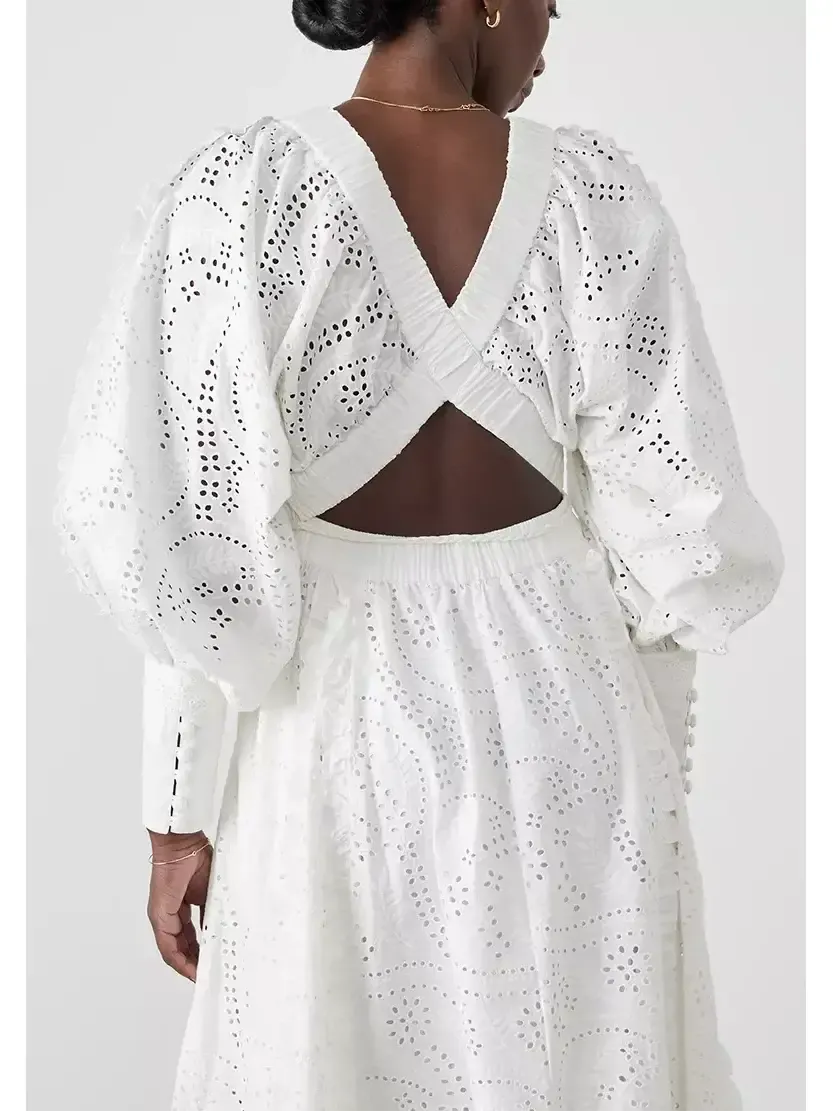 Women’s Cotton Broderie White Midi Dress
