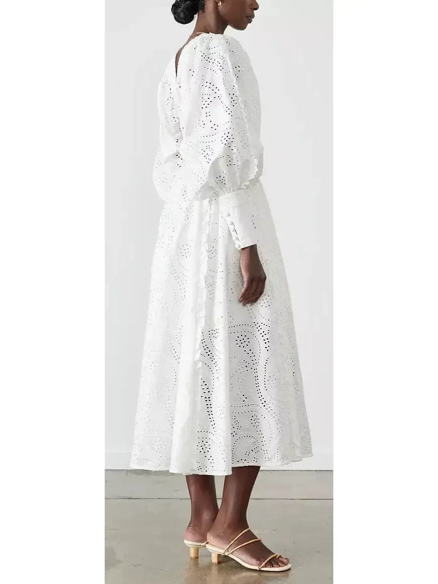 Women’s Cotton Broderie White Midi Dress