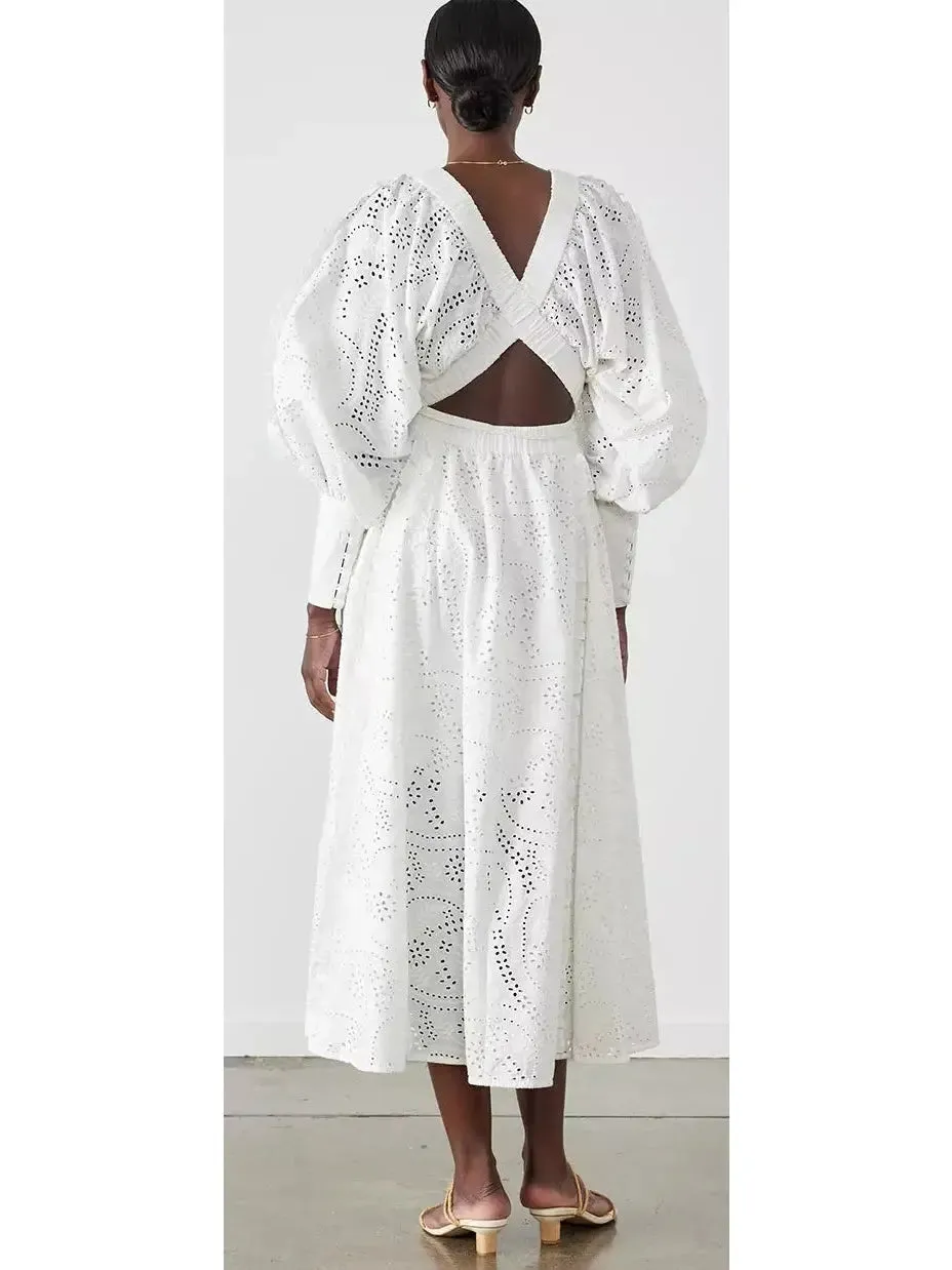 Women’s Cotton Broderie White Midi Dress