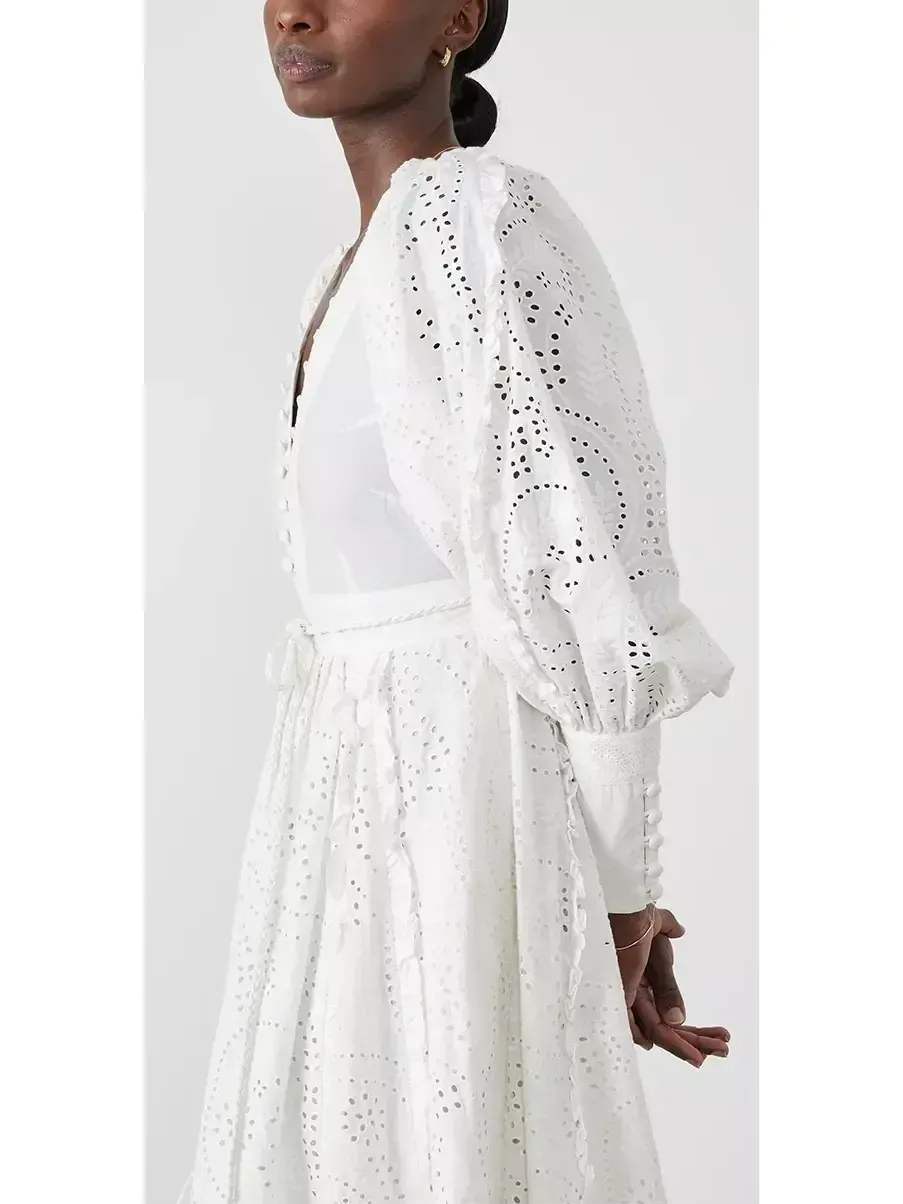 Women’s Cotton Broderie White Midi Dress