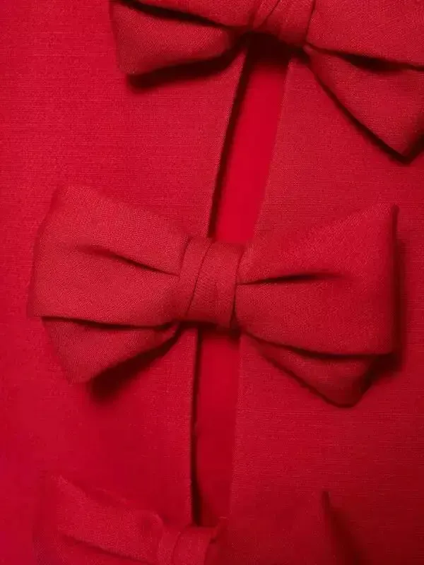 Women’s Crepe Couture Bow-Appliqué Mini Dress in Red