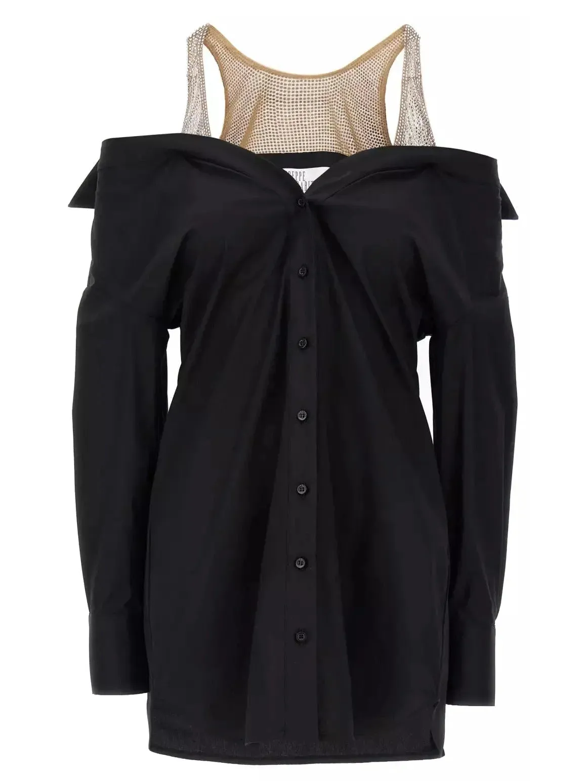 Women’s Crystal-Detailed Layered Black Shirt Mini Dress