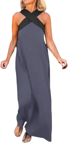 Womens Halter Dresses for Wedding Guest Criss Cross Strap Dress Flowy Casual Maxi Dresses Party Fashion Dress 2025