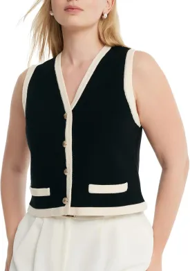 Women's Sleeveless V Neck Knit Sweater Vest Cardigan Button Front Going Out Tops for Women