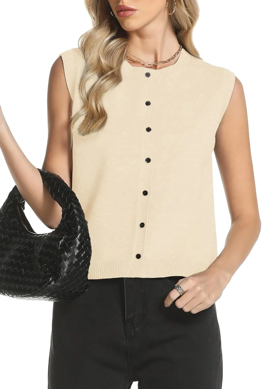 Womens Sweater Vest Summer Crewneck Button Down Tank Tops 2025 Trendy Sleeveless Knit Cardigan Crop Tops