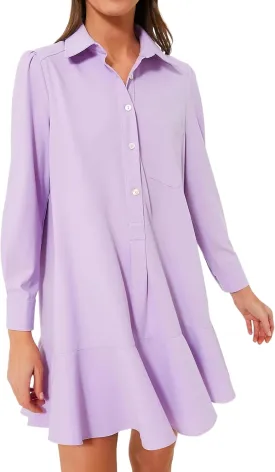 Womens Tunic Shirt Mini Dress Long Sleeve Cotton Drop Waist Collar Short Dress Button Up Ruffle Hem Shift Dresses
