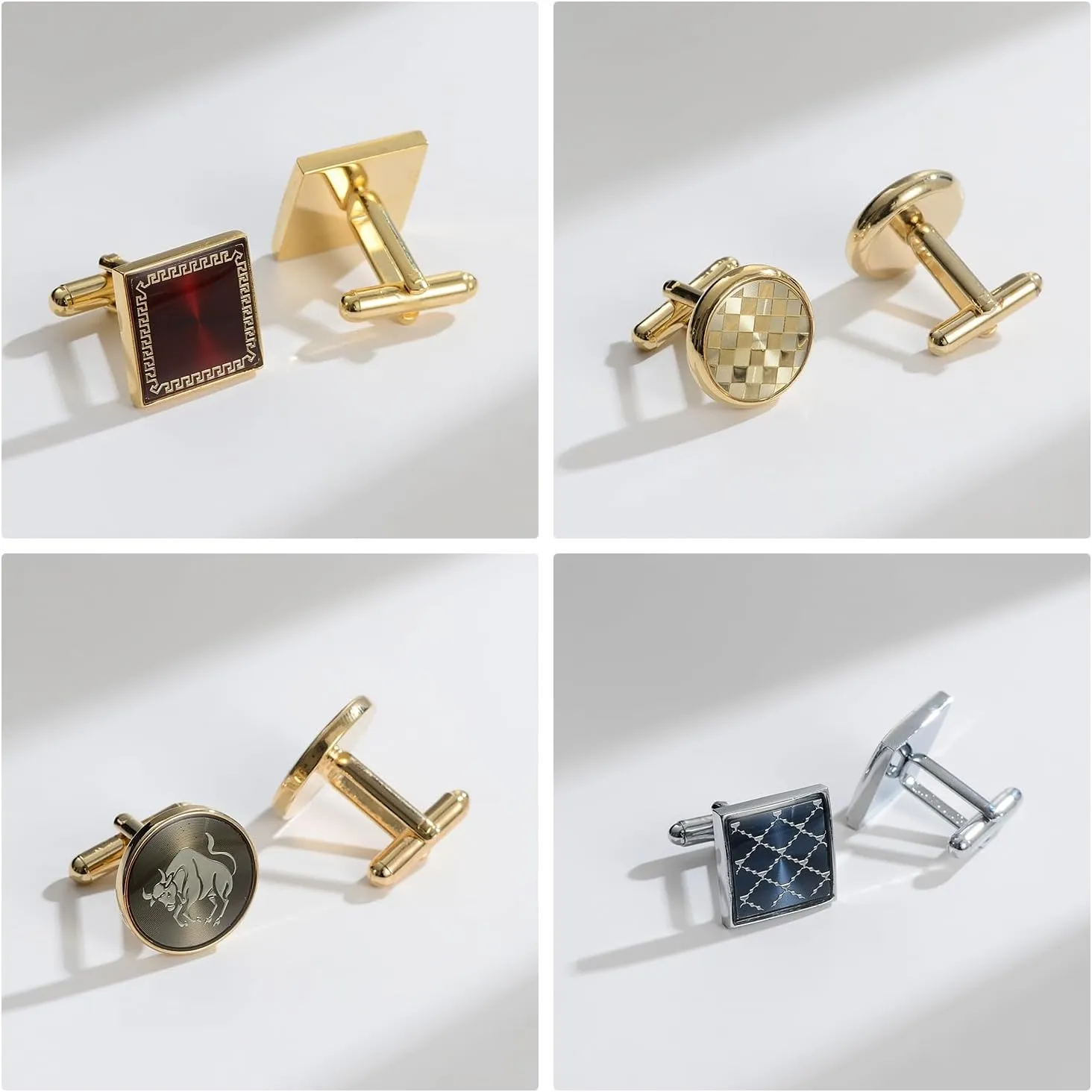 wynameleri Cufflink 12 Pairs, Classic Fashion Men's Cuff Links Silver-Tone Gold-Tone Black for Business Wedding Party Gift Box