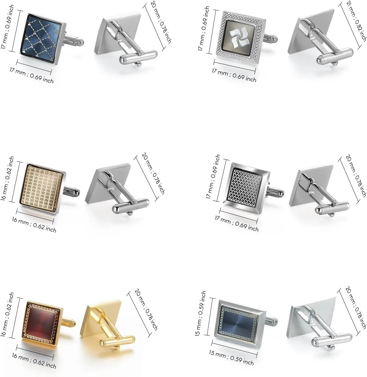 wynameleri Cufflink 12 Pairs, Classic Fashion Men's Cuff Links Silver-Tone Gold-Tone Black for Business Wedding Party Gift Box