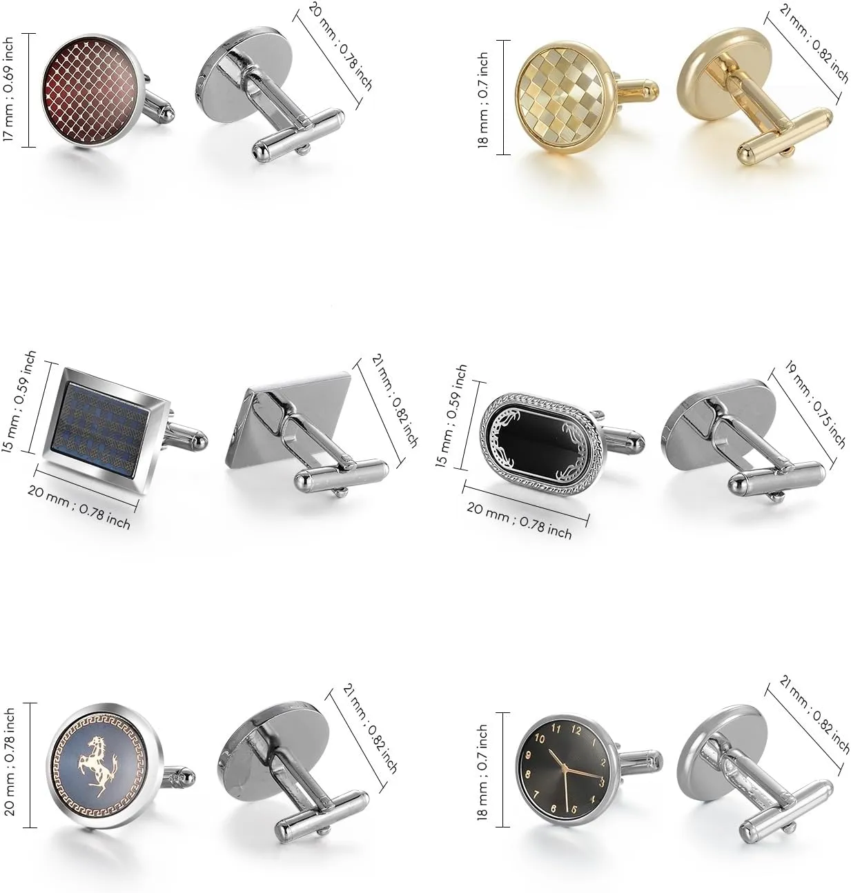 wynameleri Cufflink 12 Pairs, Classic Fashion Men's Cuff Links Silver-Tone Gold-Tone Black for Business Wedding Party Gift Box