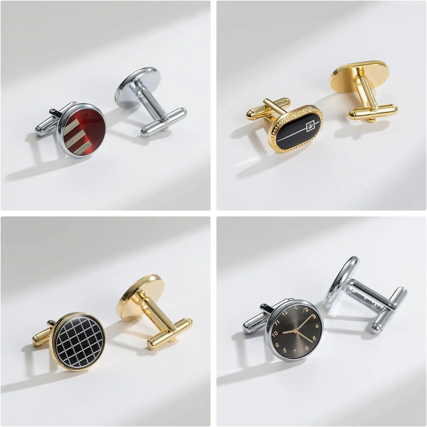 wynameleri Cufflink 12 Pairs, Classic Fashion Men's Cuff Links Silver-Tone Gold-Tone Black for Business Wedding Party Gift Box