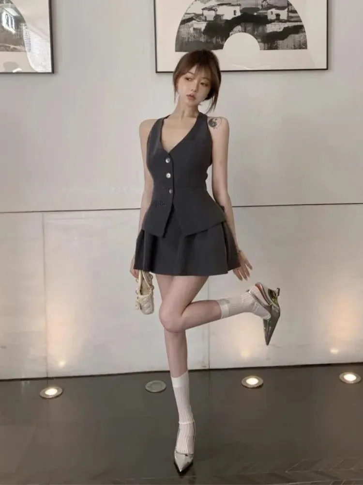 YESMYTOOL  -  American Retro Halter Vest Dress Woman Summer New 2024 Clothing Bow Backless Female Dress A-Line Skirt Suit Party Short Dresses.