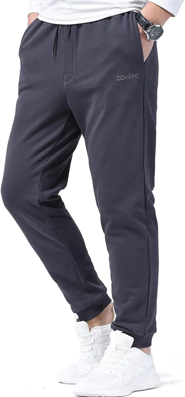 Zoulee Classic Drawstring-Waist Zipper Logo Jogger Pants with Zipper Fly