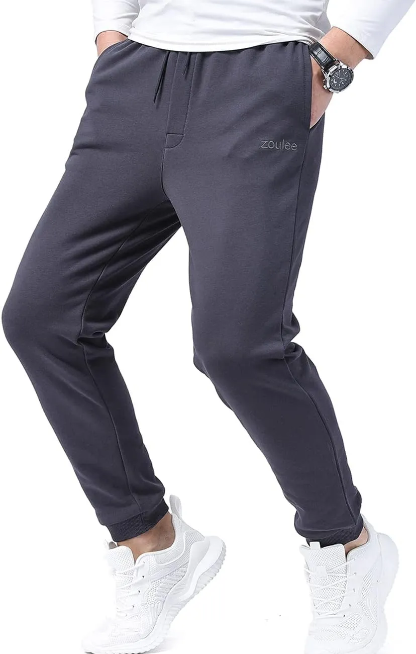 Zoulee Classic Drawstring-Waist Zipper Logo Jogger Pants with Zipper Fly